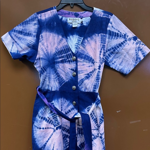 BUSAYO Kuti Tie Belt Button Front Denim Midi Dress Size Large - Picture 3 of 10